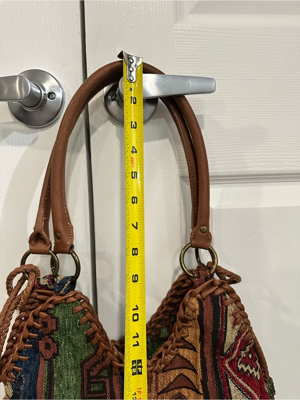 Bohemian Woven Shoulder Bag in Red, Green & Tan - Picture 6 of 9